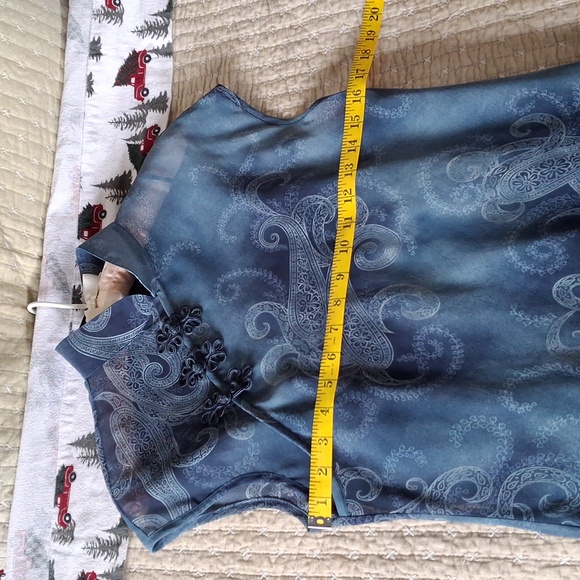 Vintage rayon Chinese-style sheer blue dress - Picture 2 of 7